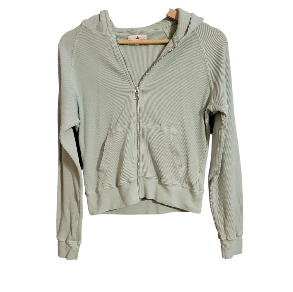 American Giant Green Waffle Knit Cropped Shrunken Hoodie